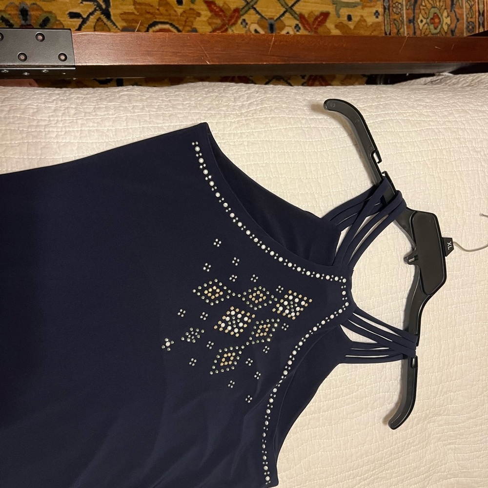 White House Black Market Black Dress with Metal Midi Dress - Picture 5 of 7